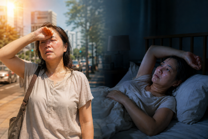 반복적인 폭염 노출과 수면 부족은 각각 생물학적 노화 및 뇌·장기 노화와 연관된 것으로 나타났다. 생성형 AI 제작.