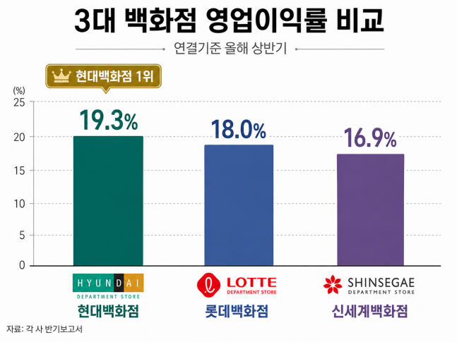 ◆…주요 3대 백화점 올해 상반기 영업이익률. 그래픽=AI생성 이미지(ChatGPT)
