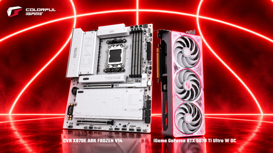 화이트 콘셉트의 컬러풀 ‘CVN X870E ARK FROZEN V14’ 메인보드, ‘iGame 지포스 RTX 5070 Ti ULTRA WHITE OC 16GB’ 그래픽카드