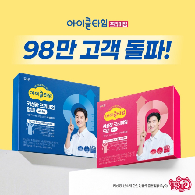 아이클타임 프리미엄이 누적 고객 98만 명을 돌파했다. 검증된 인체적용시험 결과와 탄탄한 제품력을 바탕으로 대한민국 키 성장 트렌드를 주도하며 성장기 자녀를 둔 부모들 사이에서 높은 신뢰를 이어가고 있다
