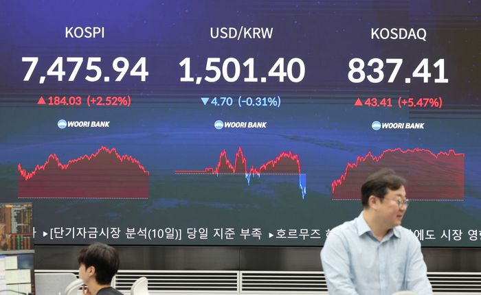 10일 오후 서울 중구 우리은행 본점 딜링룸 전광판에 주요 지수가 표시되고 있다. ⓒ뉴시스
