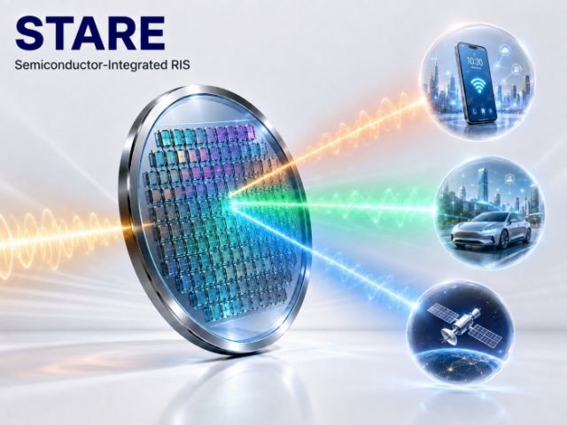 반도체 웨이퍼에 안테나와 RF 스위치를 함께 집적한 웨이퍼 일체형 6G 안테나 ‘STARE’ 개념도. 위성통신과 자율주행 등 다양한 활용 분야를 나타냈다